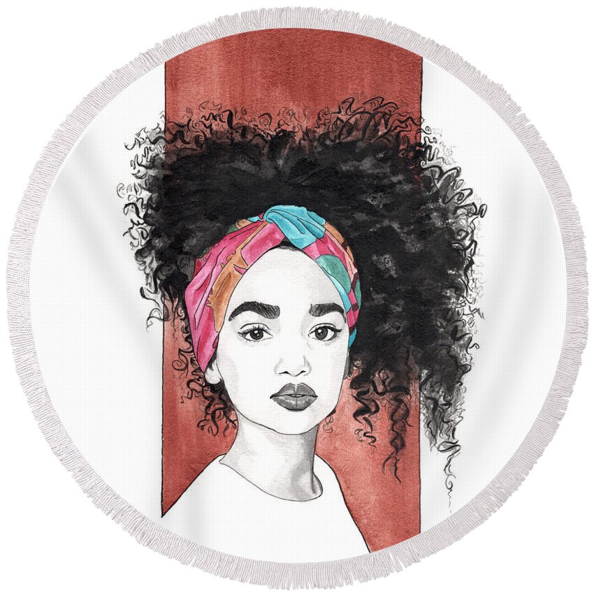 Portrait Round Beach Towel featuring the painting Curl Cascade by Tiffany DiGiacomo