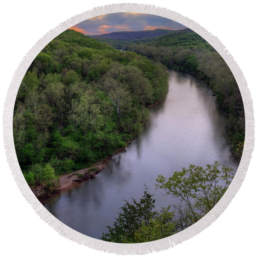 River Round Beach Towel featuring the photograph Current River from Bee Bluff #1 by Robert Charity