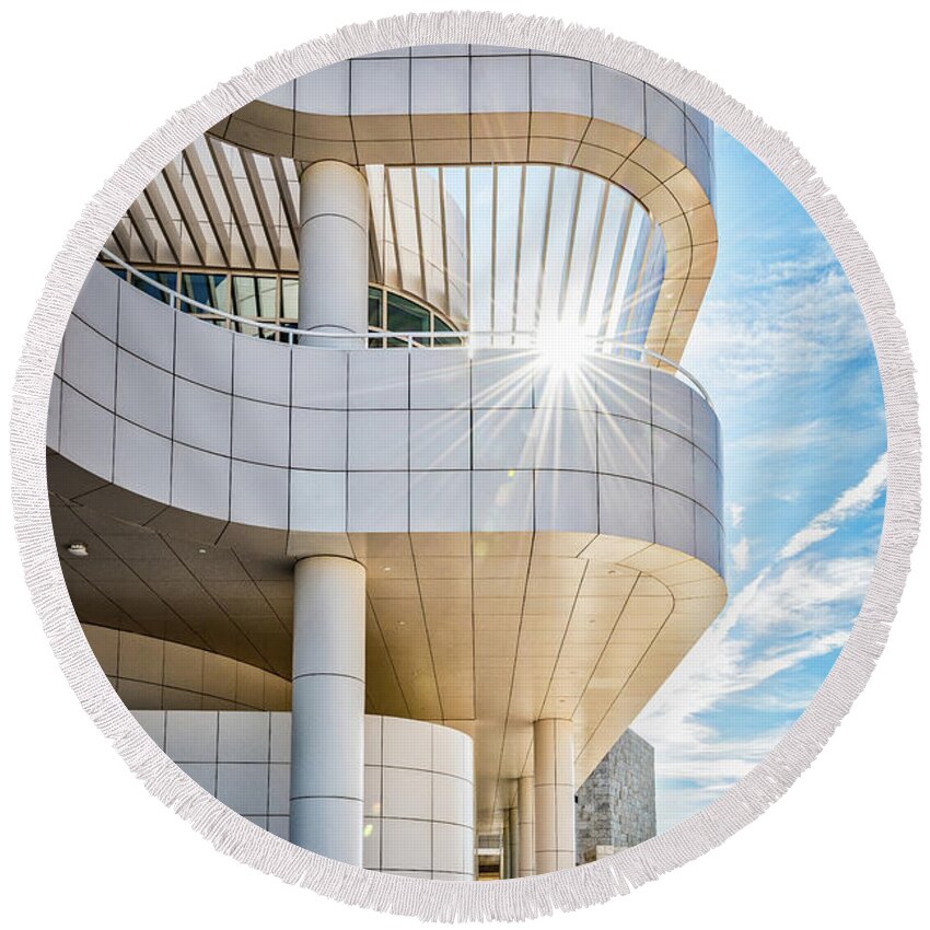 Brentwood Round Beach Towel featuring the photograph Curvilinear Lines of the Getty by David Levin