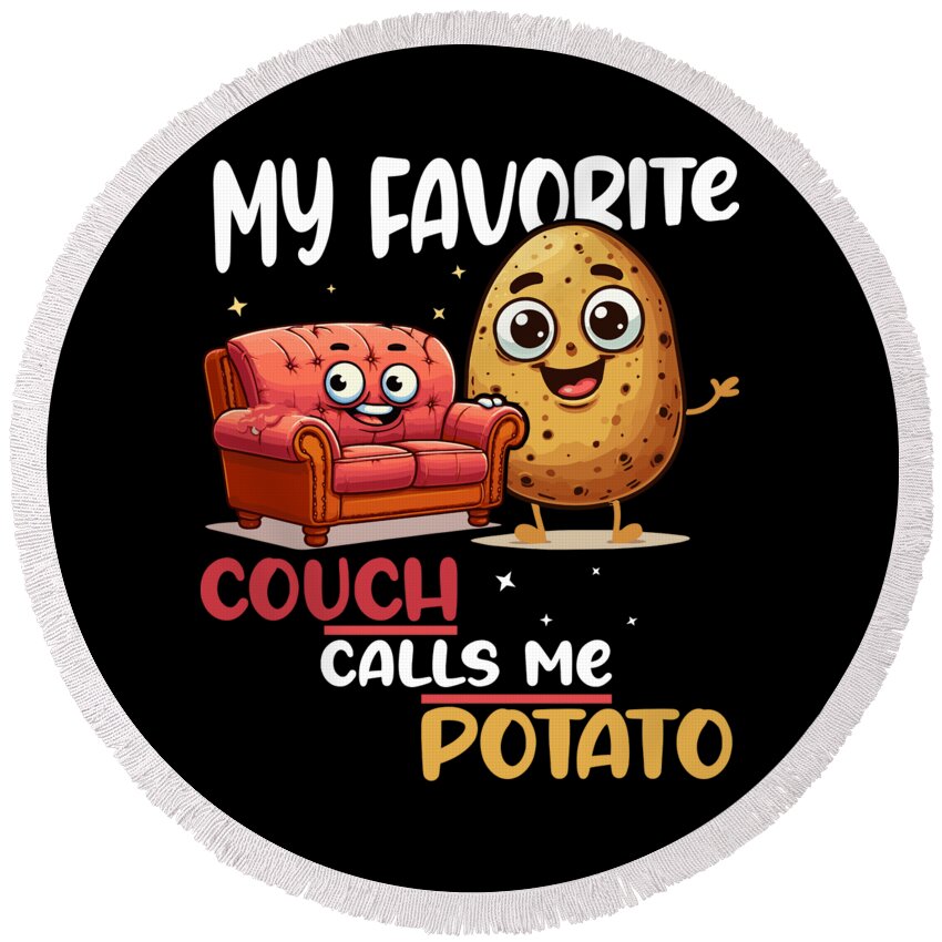 Couch Potato Round Beach Towel featuring the digital art Cute Couch Potato by Me