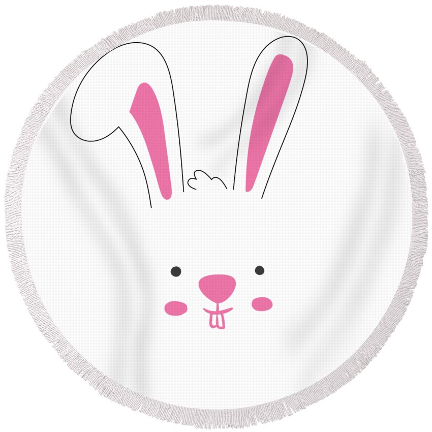 Funny Round Beach Towel featuring the digital art Cute Easter Bunny Face by Flippin Sweet Gear
