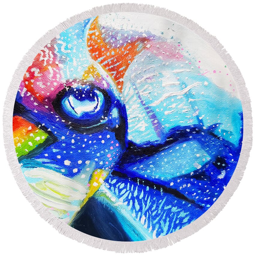 Abstract Round Beach Towel featuring the painting Cuttlefish by Christine Bolden