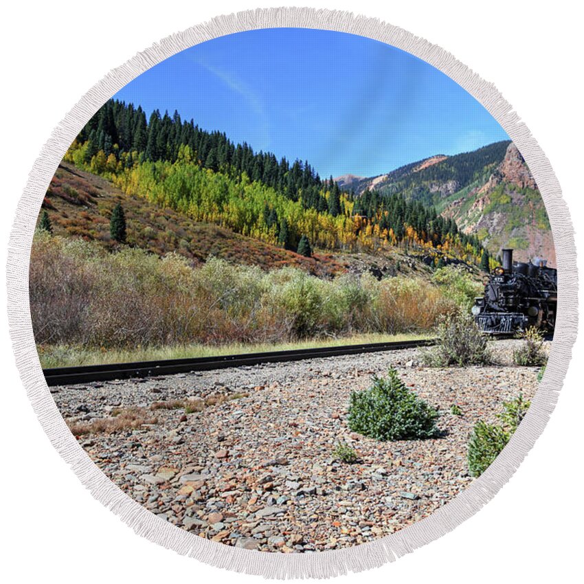 Fine Art Round Beach Towel featuring the photograph D and RGW Locomotive by Robert Harris