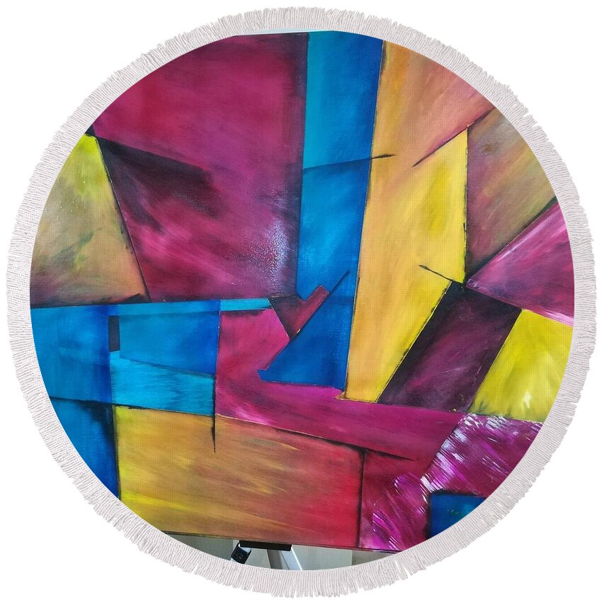 Abstracto Round Beach Towel featuring the drawing D by Jacqueline