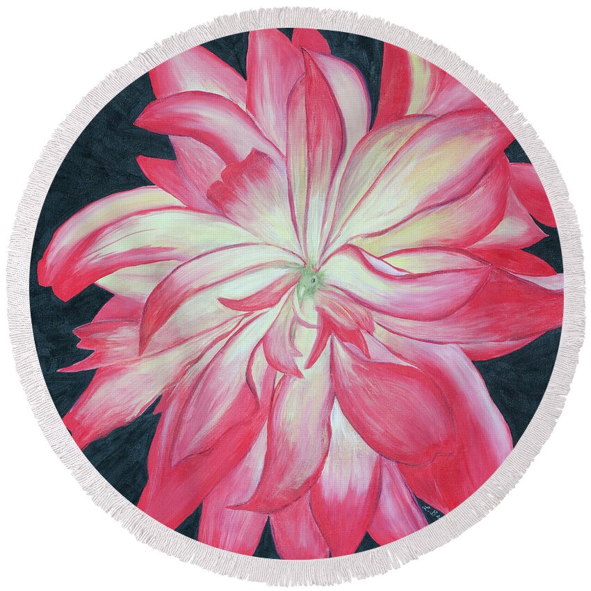 Dahlia Round Beach Towel featuring the painting Dahlia Explosion by Laurel Best
