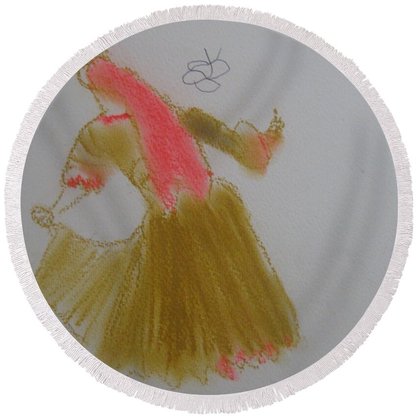  Round Beach Towel featuring the drawing Dainty Emily by AJ Brown