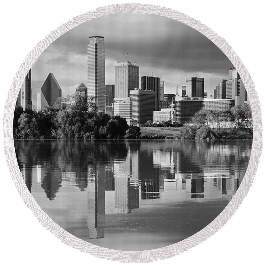 Dallas Round Beach Towel featuring the photograph Dallas Texas Cityscape Reflection by Robert Bellomy