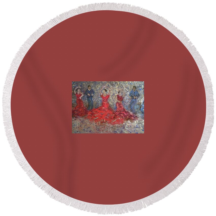 Dancers Round Beach Towel featuring the painting Dancers by Fereshteh Stoecklein