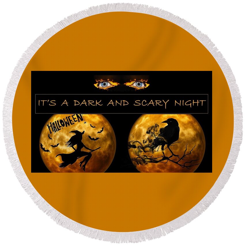 Halloween Round Beach Towel featuring the mixed media Dark and Scary Night by Nancy Ayanna Wyatt