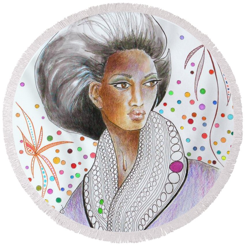 Brazilian Round Beach Towel featuring the painting Dark Beauty No. 1 by Jayne Somogy