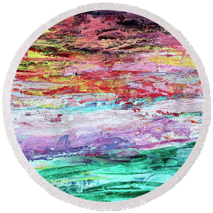 Ocean Round Beach Towel featuring the painting Dark Sky by Teresa Moerer