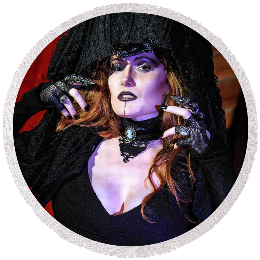 Cosplay Round Beach Towel featuring the photograph Dark Witch #1 by Christopher W Weeks