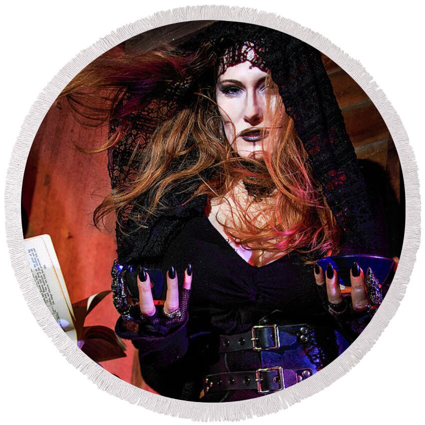 Cosplay Round Beach Towel featuring the photograph Dark Witch #2 by Christopher W Weeks