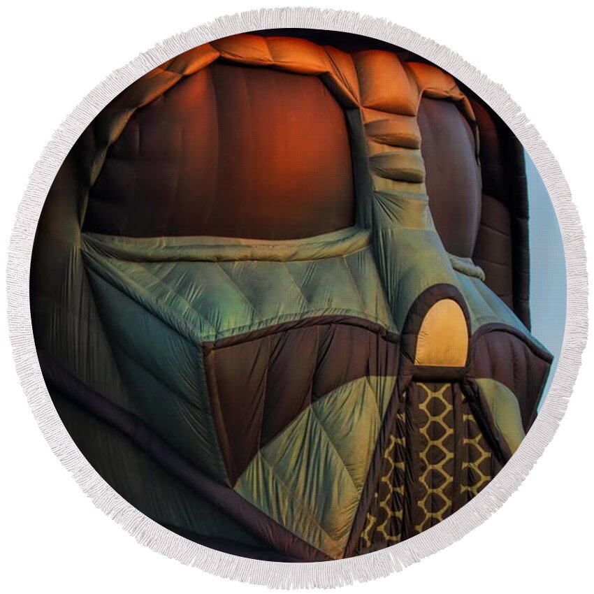 Wausau Round Beach Towel featuring the photograph Darth Vader Hot Air Balloon Looking Into The Sunset by Dale Kauzlaric