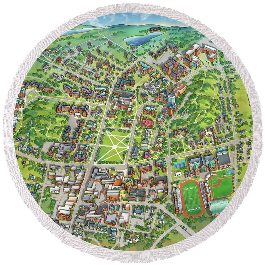 Dartmouth College Round Beach Towel featuring the digital art Dartmouth College Campus Map by Maria Rabinky