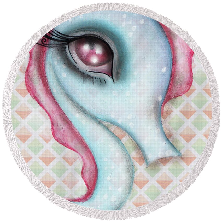 Whimsical Round Beach Towel featuring the painting Dash by Abril Andrade