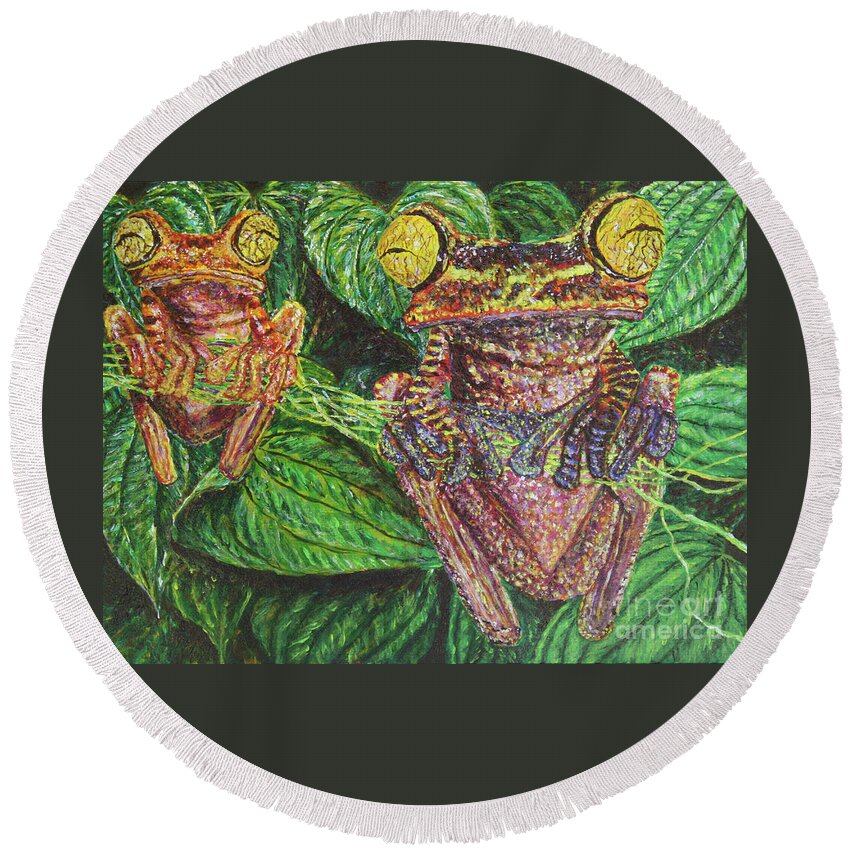Frogs Round Beach Towel featuring the painting Date Night by David Joyner