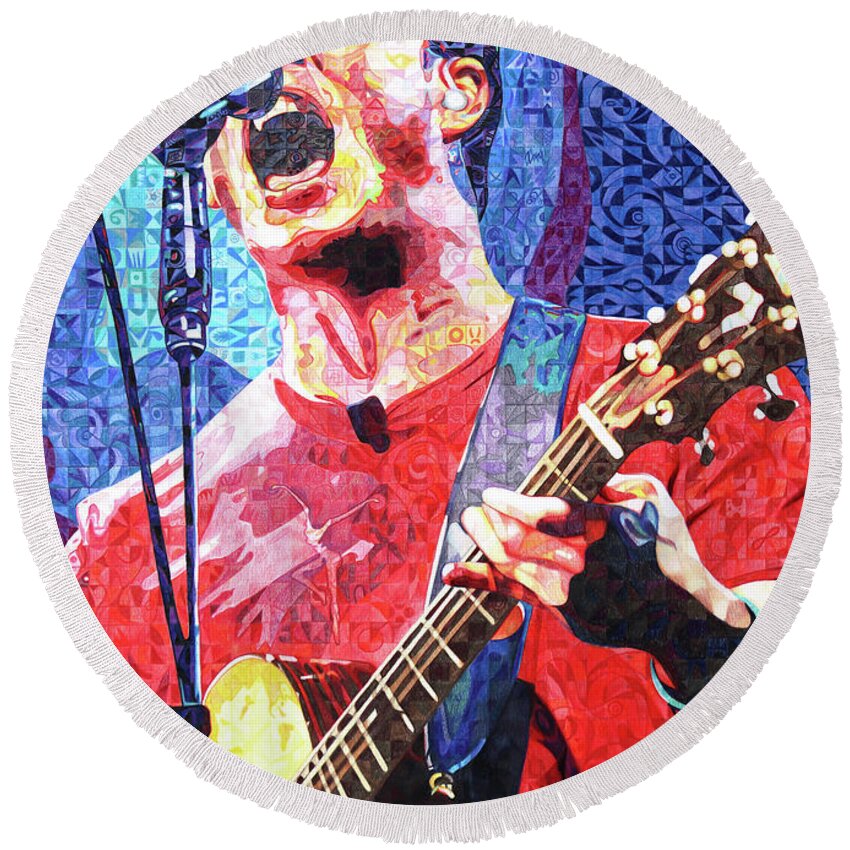 Dave Matthews Round Beach Towel featuring the drawing Dave Matthews Squared by Joshua Morton