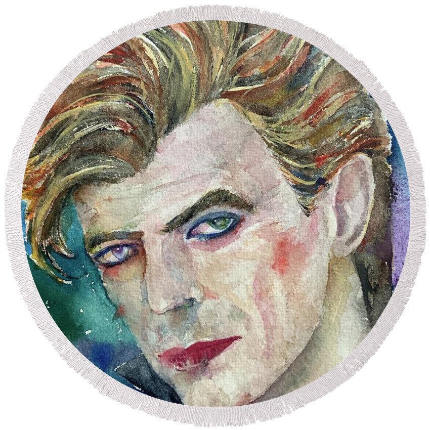 David Bowie Round Beach Towel featuring the painting DAVID BOWIE - watercolor portrait by Fabrizio Cassetta