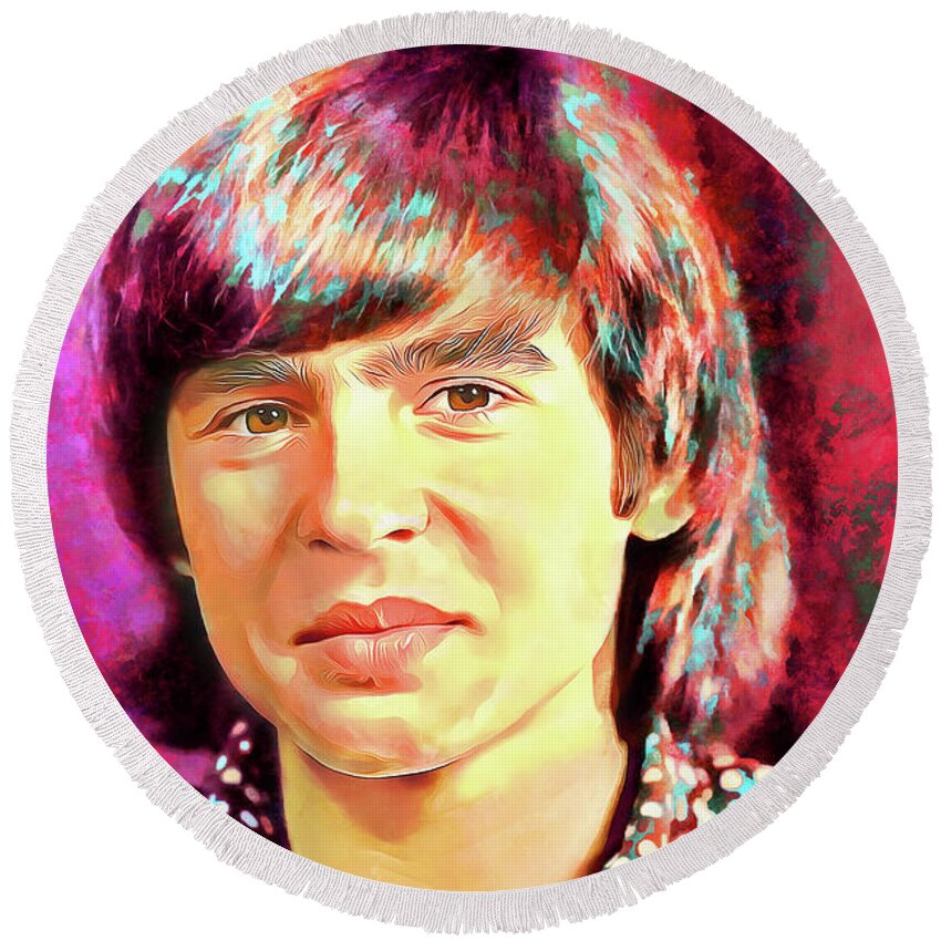 The Monkees Round Beach Towel featuring the mixed media Davy Jones Tribute Art Daydream Believer by The Rocker Chic