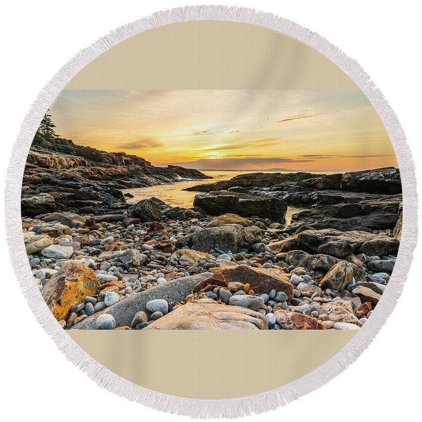 Acadia National Park Round Beach Towel featuring the photograph Dawn on the Acadia Coast 2 by Ron Long Ltd Photography