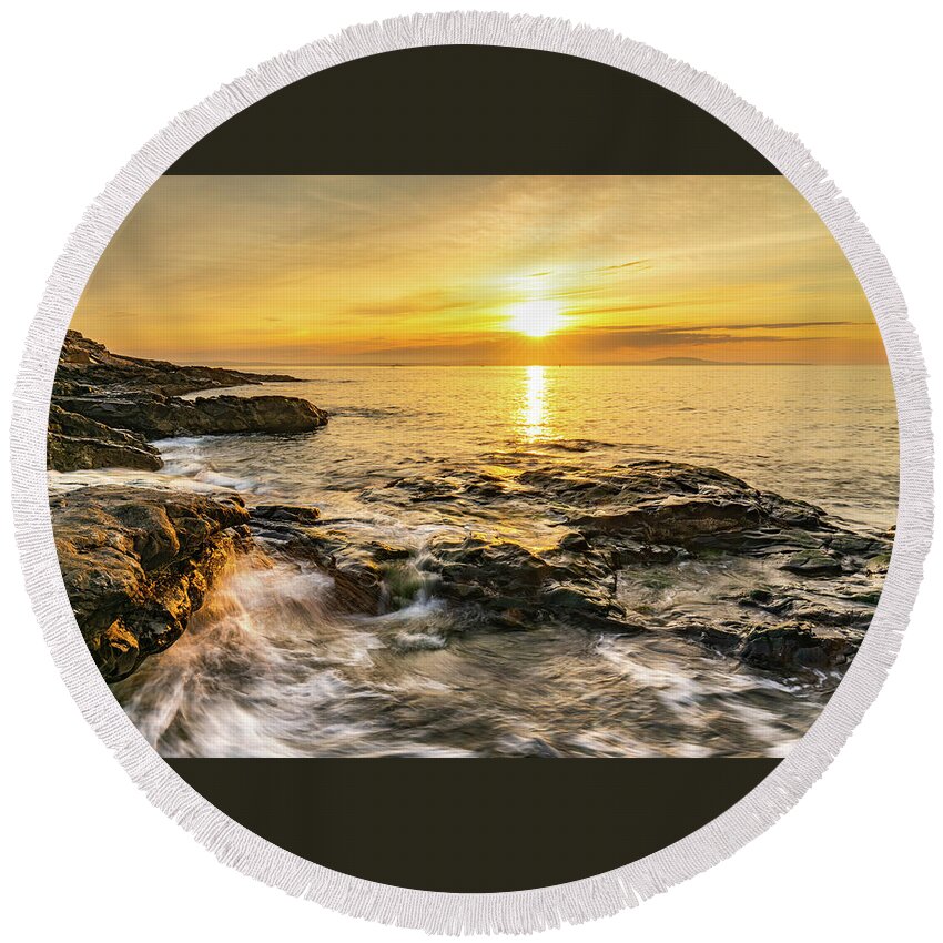 Acadia National Park Round Beach Towel featuring the photograph Dawn on the Acadia Coast by Ron Long Ltd Photography
