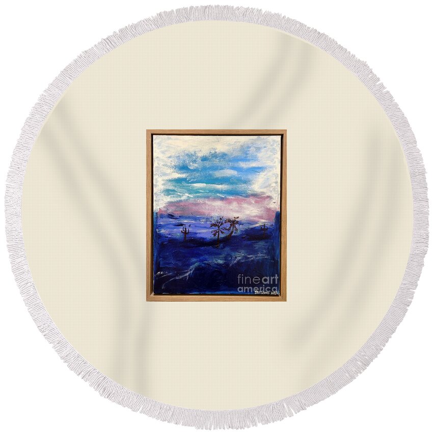  Round Beach Towel featuring the painting Dawn Walk in Desert by Mark SanSouci