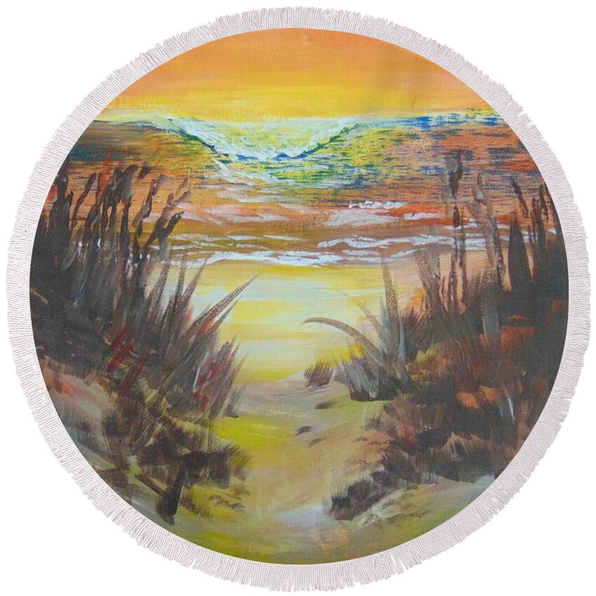 Beach Round Beach Towel featuring the painting Dawn's Early Light by Saundra Johnson