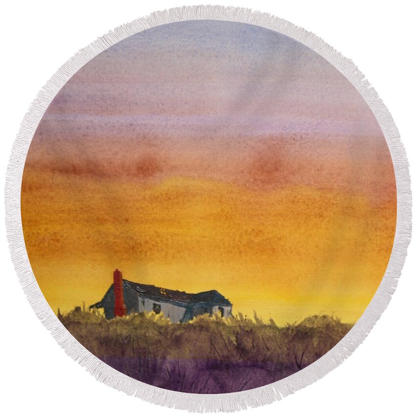 Sunset Round Beach Towel featuring the painting Day is Done by William Renzulli