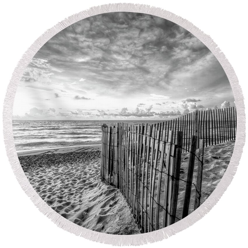 Clouds Round Beach Towel featuring the photograph Daybreak on the Dunes Black and White in Square by Debra and Dave Vanderlaan