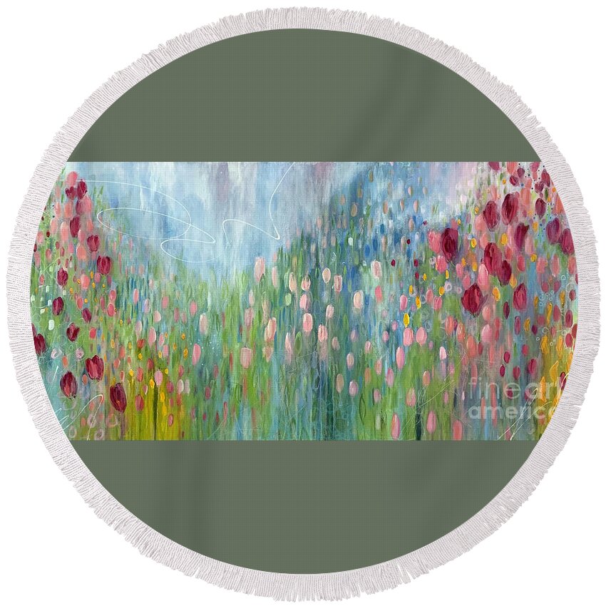 Flowers Round Beach Towel featuring the painting Daydreams 2 by Cheryl Rhodes