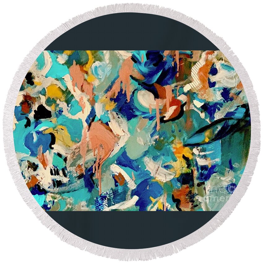 Blue Round Beach Towel featuring the painting Daydreams by Patsy Walton