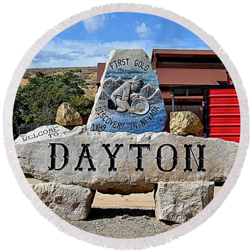 Home Town Round Beach Towel featuring the photograph Dayton, Nevada by Tru Waters