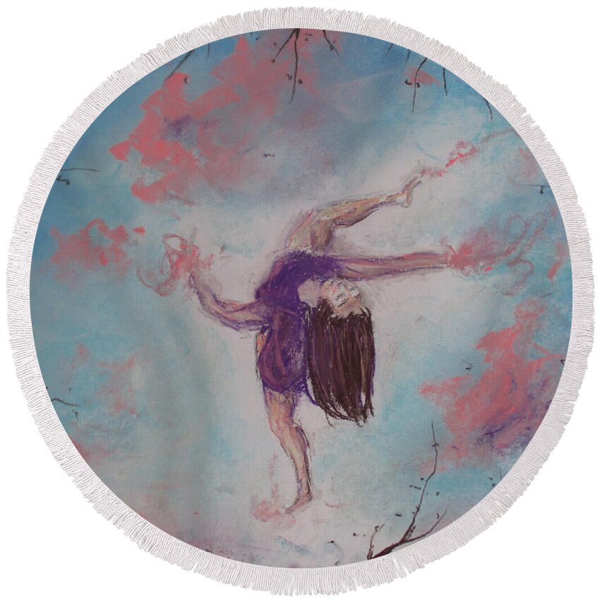 Flying Print Round Beach Towel featuring the painting Dazed by Jen Shearer