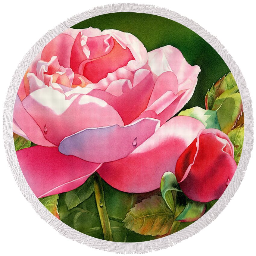 Rose Round Beach Towel featuring the painting Dazzling Rose by Espero Art