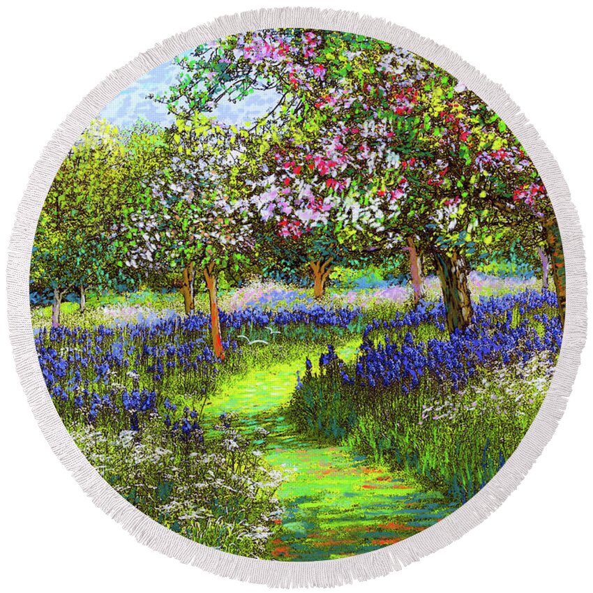 Landscape Round Beach Towel featuring the painting Dazzling Spring Day by Jane Small