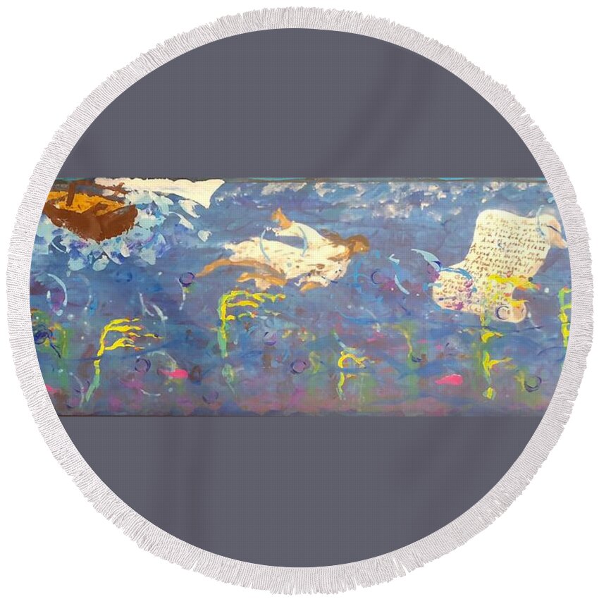 T.s. Eliot Round Beach Towel featuring the painting Death By Water by Bethany Beeler