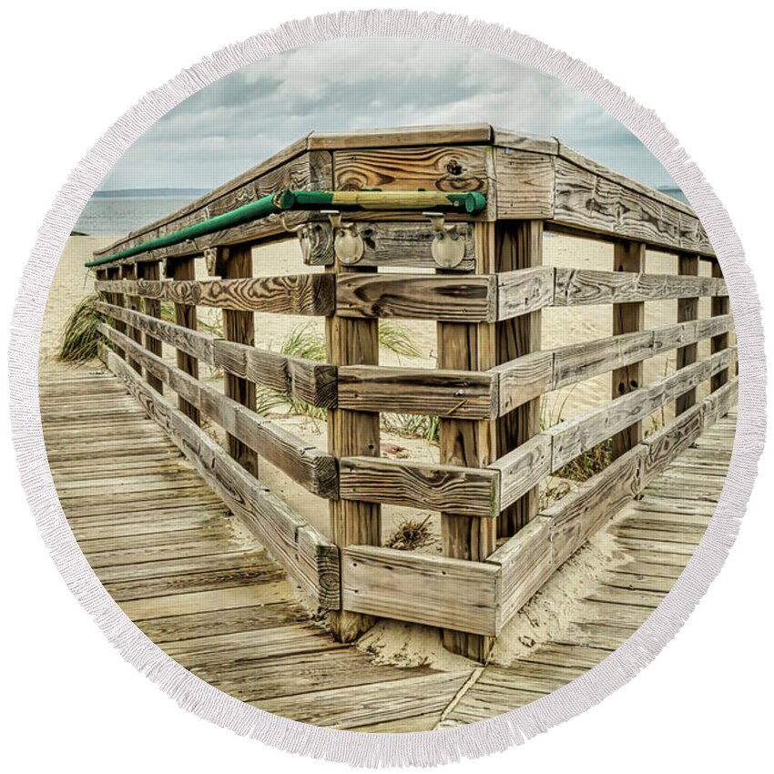 Boardwalk Round Beach Towel featuring the photograph Decision Point to Fish Or Swim by Gary Slawsky