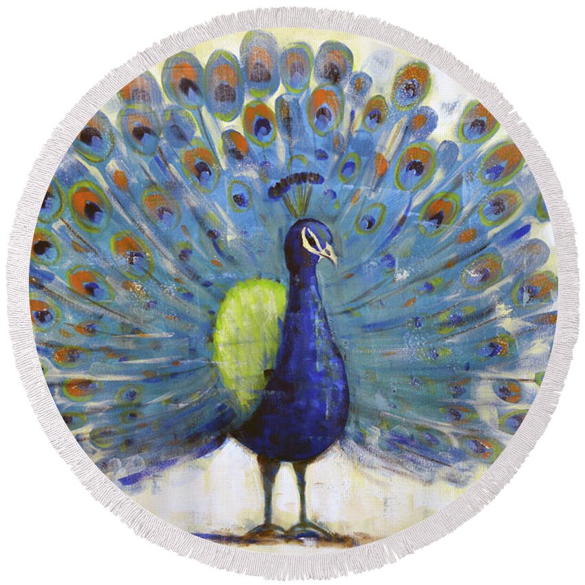 Peacock Round Beach Towel featuring the painting Decked Out by Amy Giacomelli