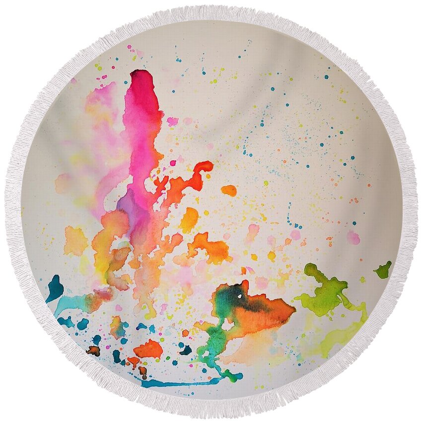 Abstract Painting Round Beach Towel featuring the painting Deconstruction 6 by Jarek Filipowicz
