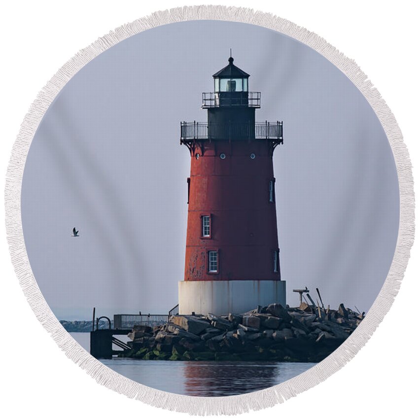 Lighthouse Round Beach Towel featuring the photograph Delaware Breakwater East End Lighthouse by Rose Guinther