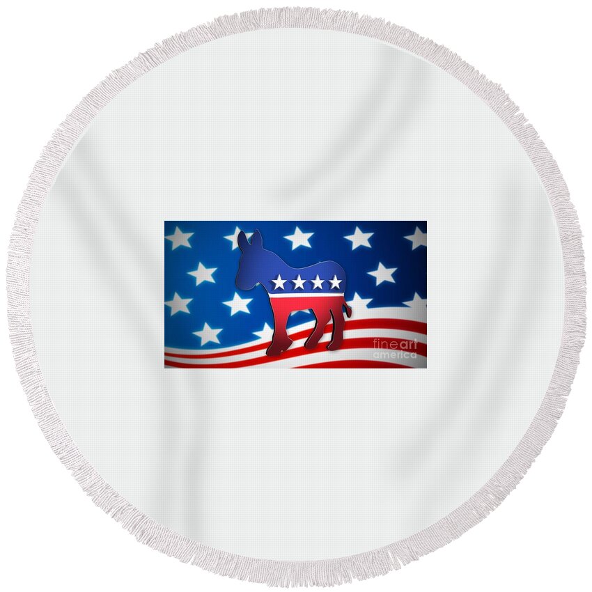Democrat Round Beach Towel featuring the photograph Democrat political poster by Action