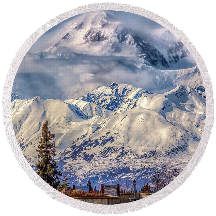  Round Beach Towel featuring the photograph Denali View Alaska by Michael W Rogers