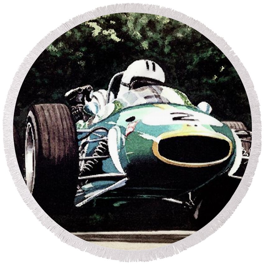 Denny Hulme Round Beach Towel featuring the painting Denny Hulme by Simon Read