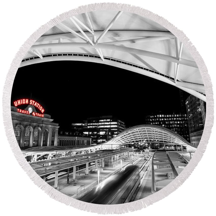 Denver Round Beach Towel featuring the photograph Denver Union Station 2 updated by Stephen Holst