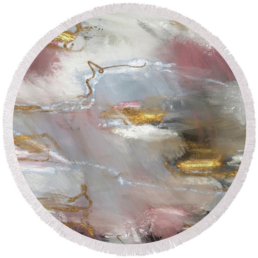 Painterly Round Beach Towel featuring the painting Depth of puddles Painterly Abstract 2 by Itsonlythemoon