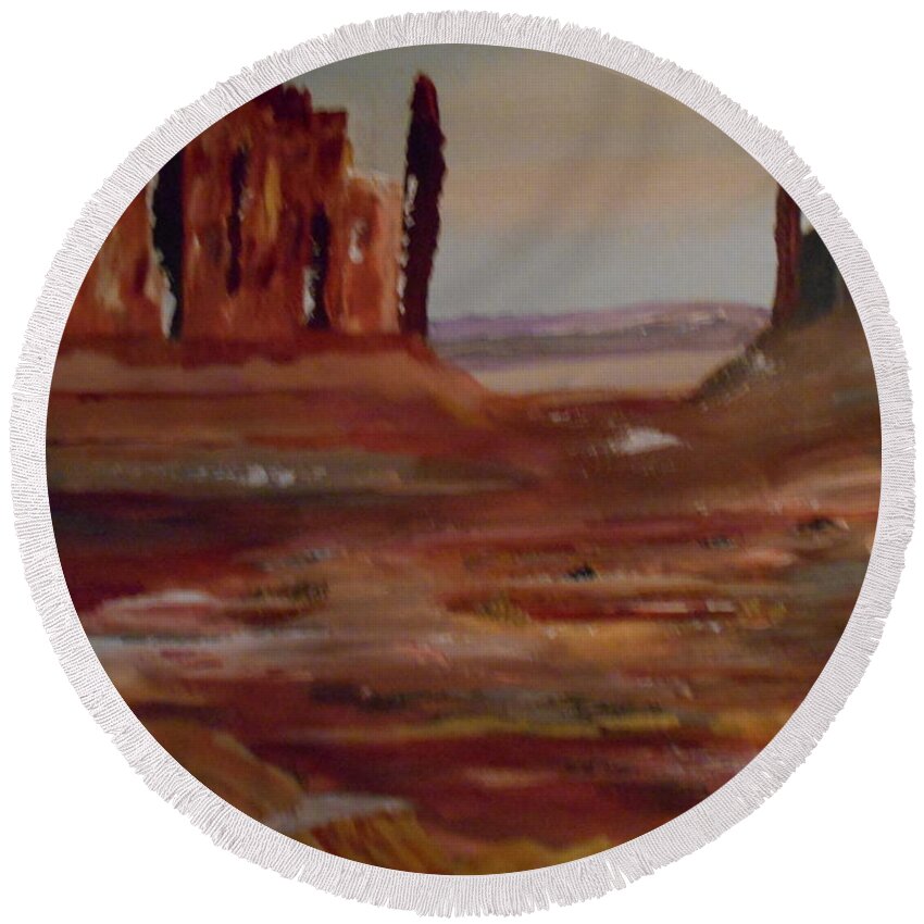 Landscape Round Beach Towel featuring the painting Desert Rise Painting # 378 by Donald Northup