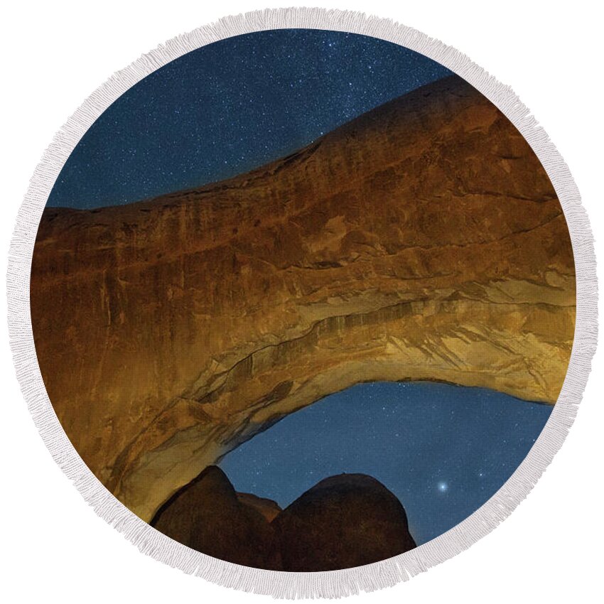 Pine Tree Arch Round Beach Towel featuring the photograph Desert solitude by Kunal Mehra