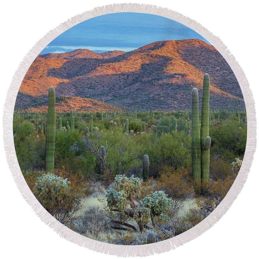 Landscape Round Beach Towel featuring the photograph Desert Sunset II by Seth Betterly