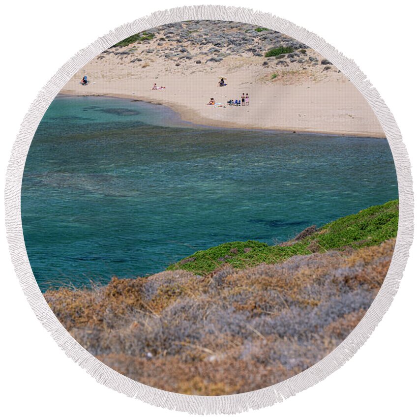 Bozcaada Island Round Beach Towel featuring the photograph Deserted Bozcaada Beach by Bob Phillips